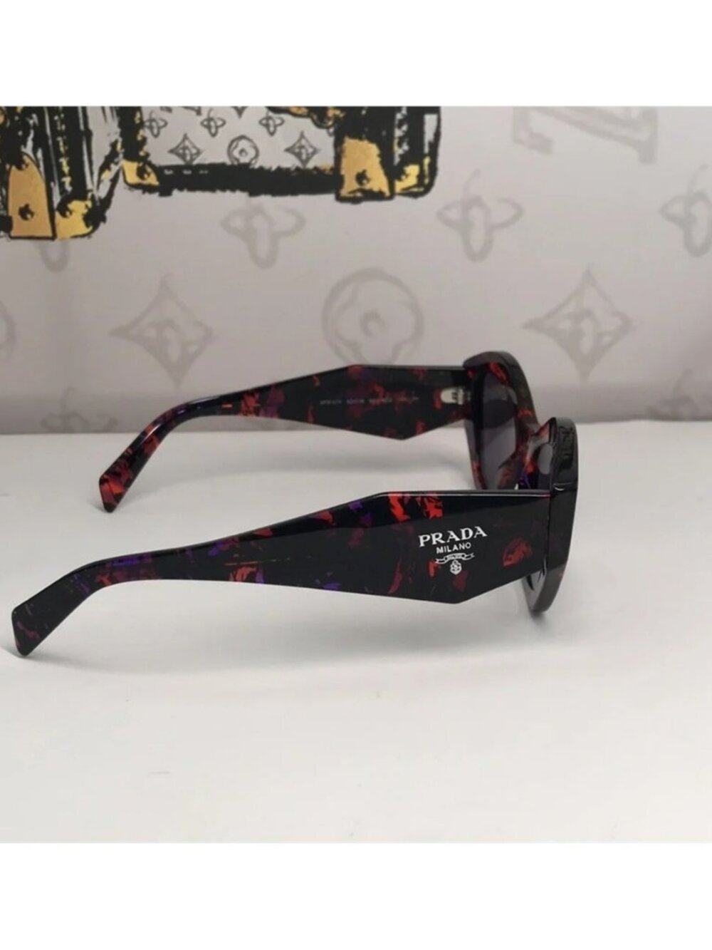 New Authentic Prada PR07YSF Women’s Sunglasses – Abstract Orange Frame / Violet - Picture 6 of 13
